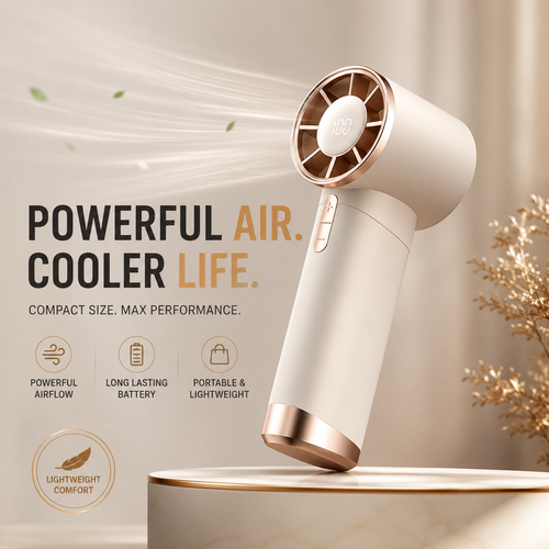 HOCO Portable Turbo Handheld Fan with LED Display|HOCO المحمولة بتقنية التيربو مع شاشة LED | مروحة صغيرة هادئة قابلة لإعادة الشحن